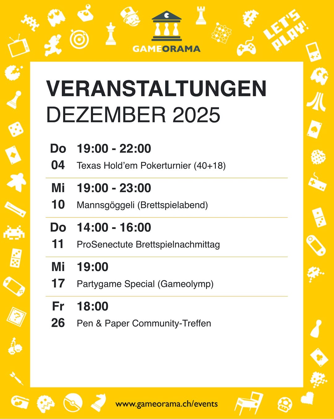 VERANSTALTUNGEN DEZEMBER 2025